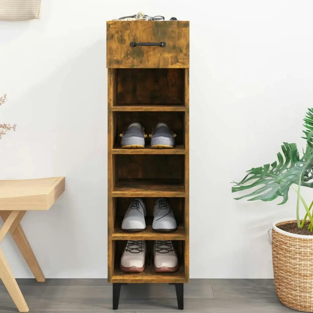 Shoe Cabinet Smoked Oak 30x35x105 cm Engineered Wood 817564