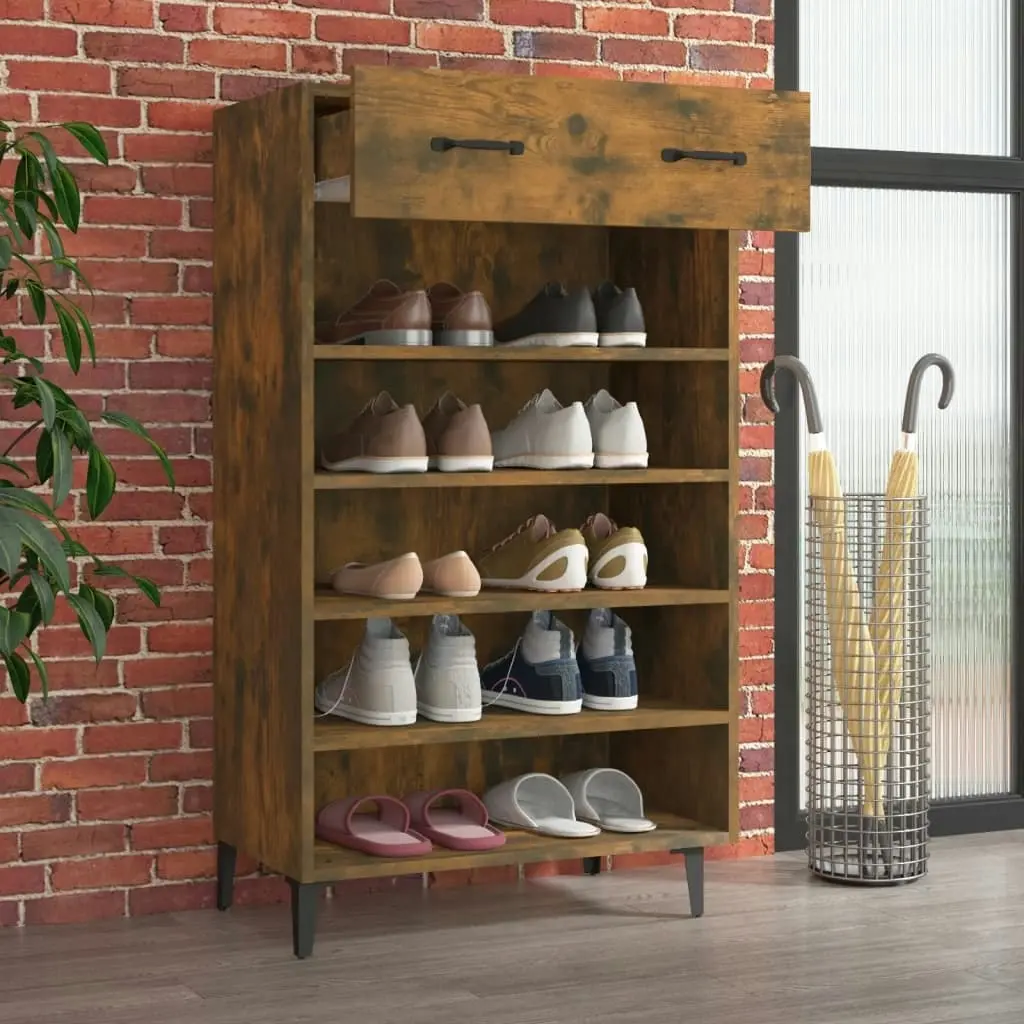 Shoe Cabinet Smoked Oak 60x35x105 cm Engineered Wood 817558