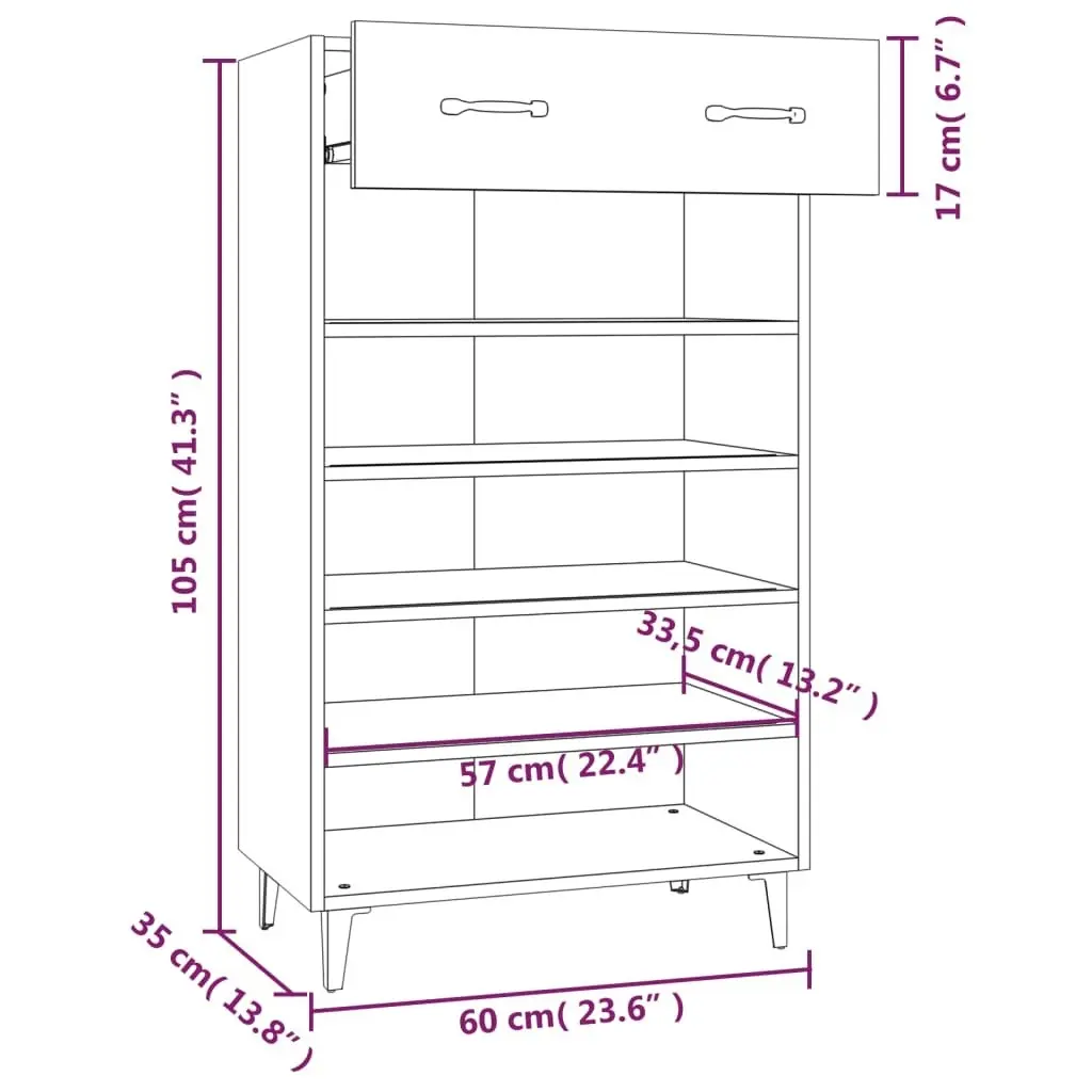 Shoe Cabinet Smoked Oak 60x35x105 cm Engineered Wood 817558