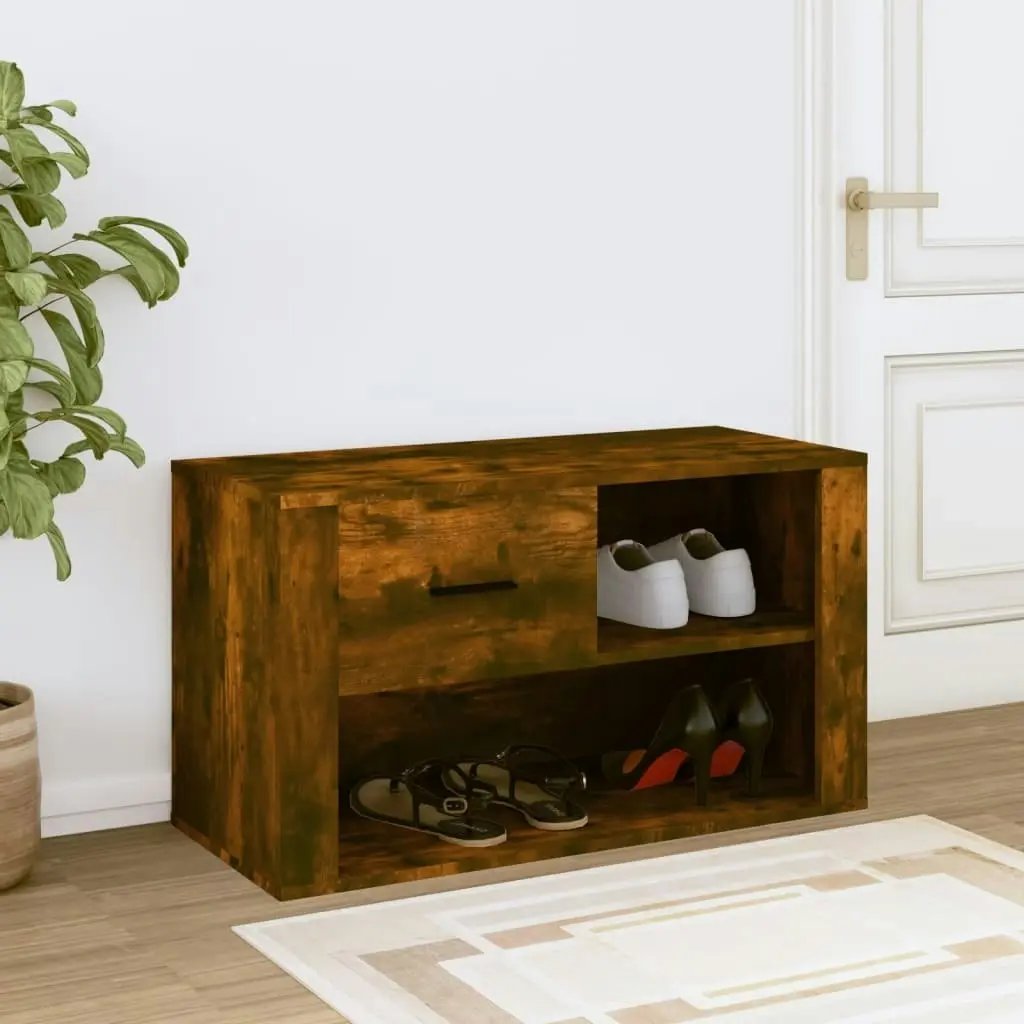 Shoe Cabinet Smoked Oak 80x35x45 cm Engineered Wood 816757