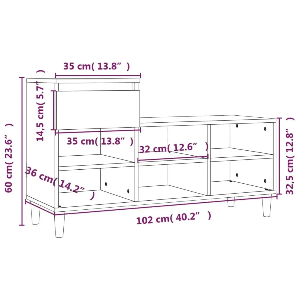 Shoe Cabinet Sonoma Oak 102x36x60 cm Engineered Wood 821207