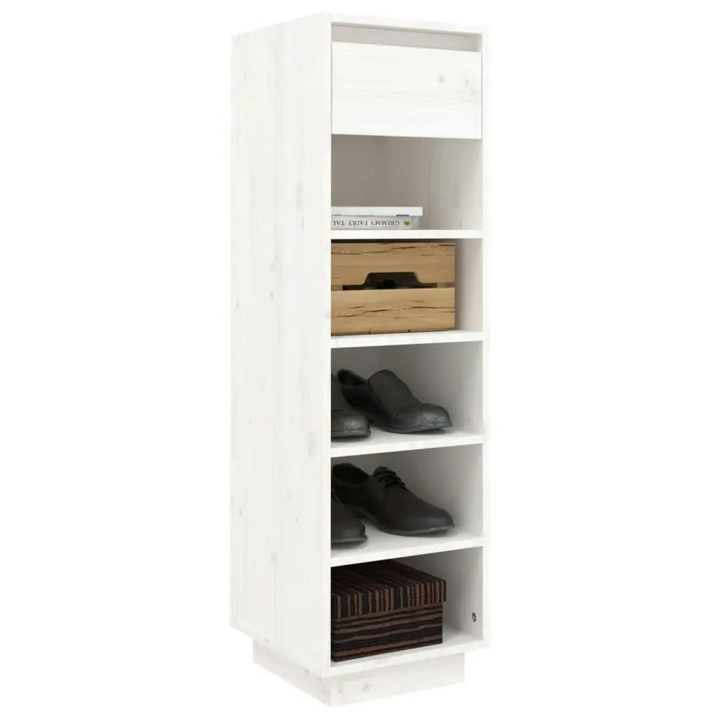 Shoe Cabinet White 30x34x105 cm Solid Wood Pine 813556