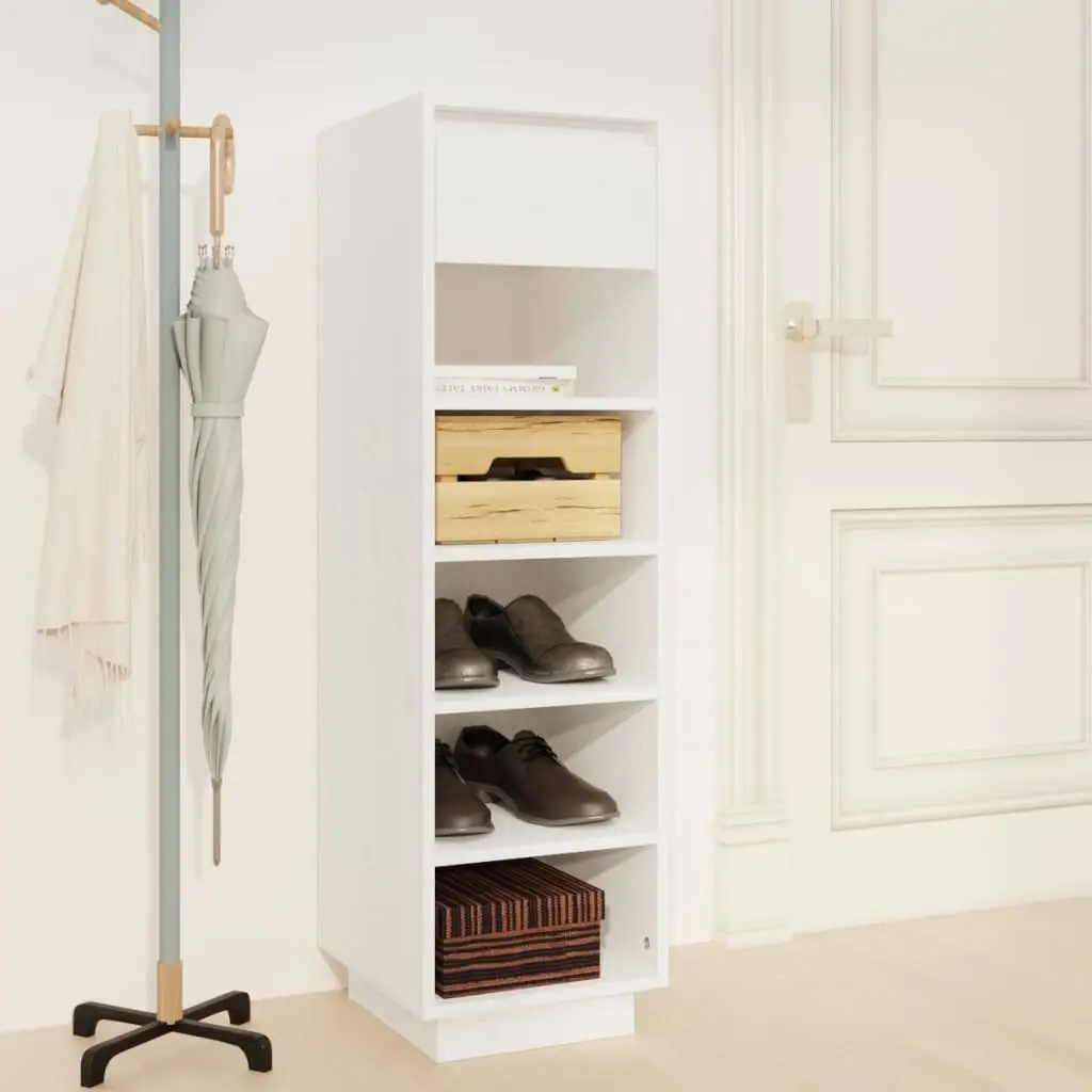 Shoe Cabinet White 30x34x105 cm Solid Wood Pine 813556