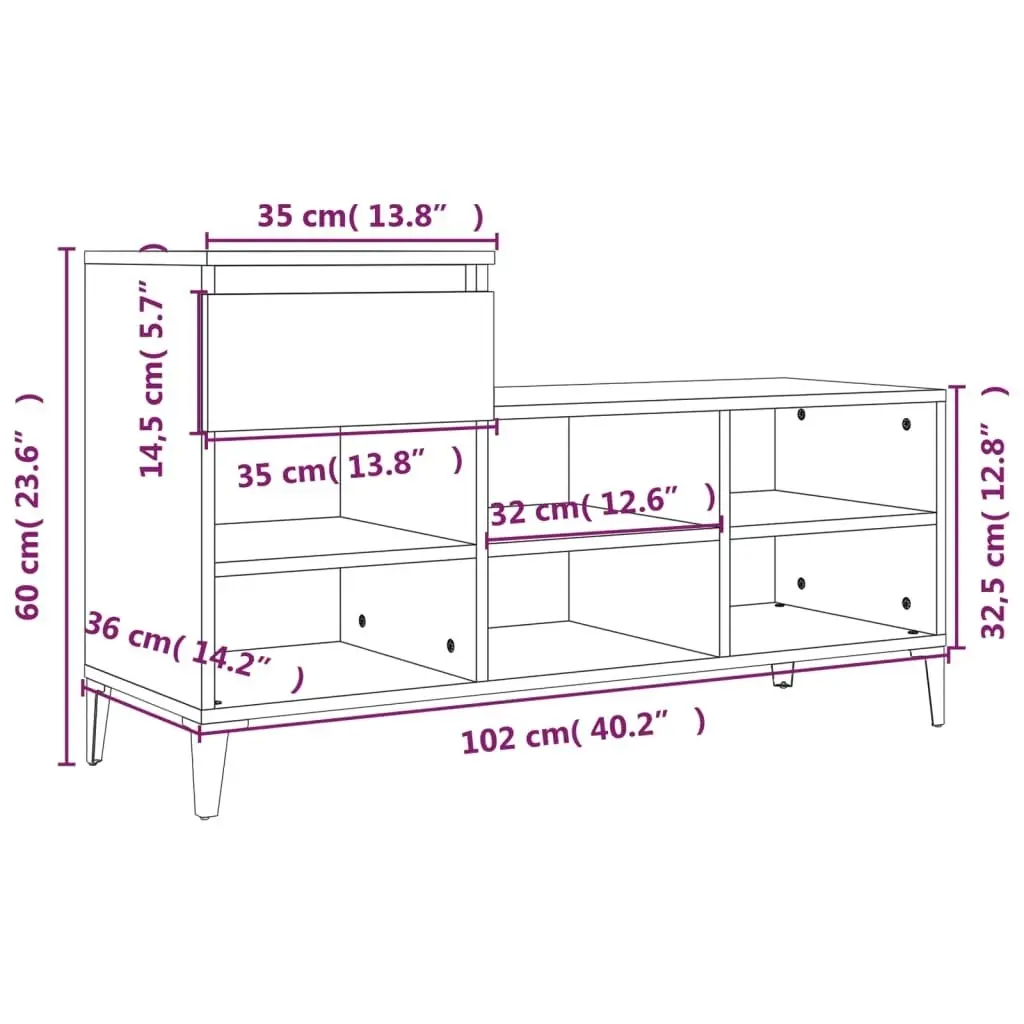 Shoe Cabinet White 102x36x60 cm Engineered Wood 821212