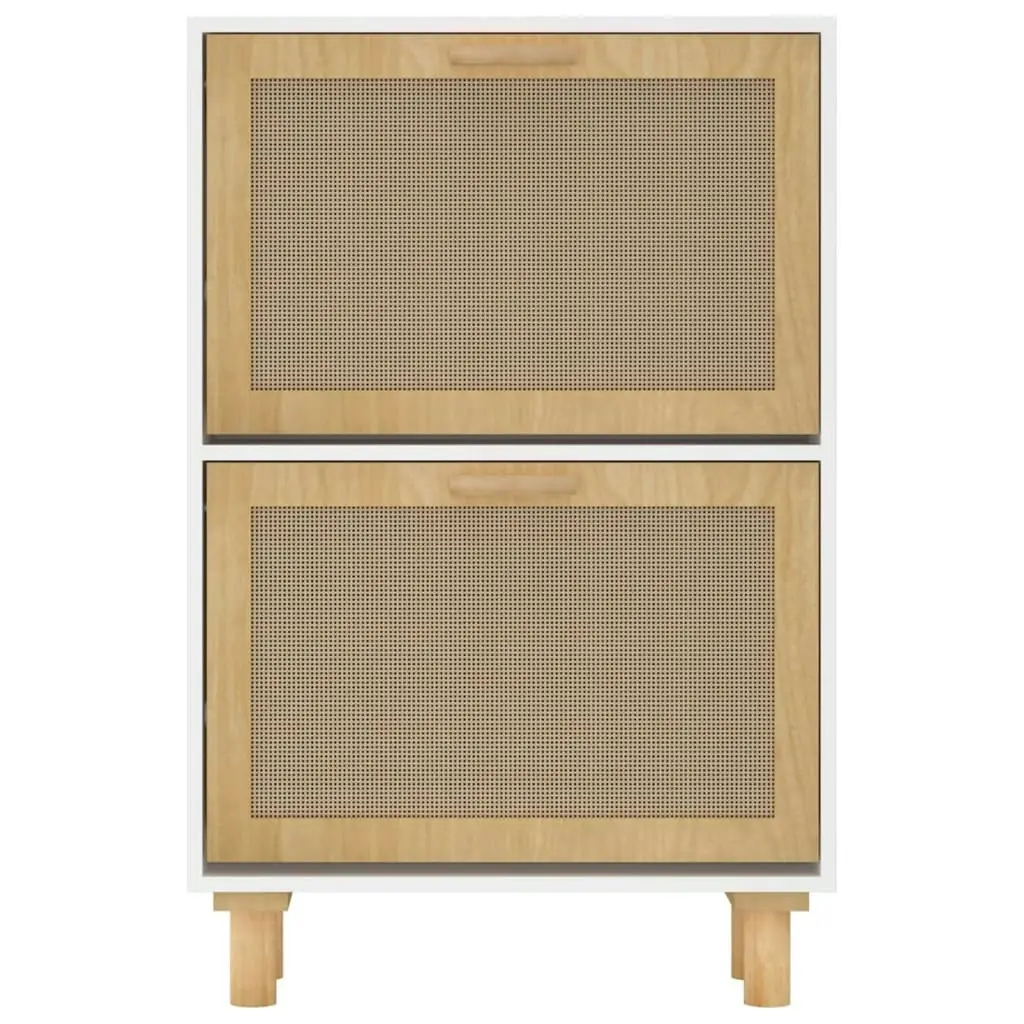 Shoe Cabinet White 52x25x80 cm Engineered Wood and Natural Rattan 345645