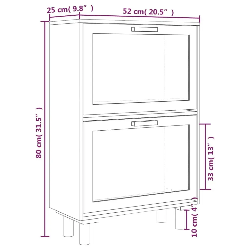 Shoe Cabinet White 52x25x80 cm Engineered Wood and Natural Rattan 345645