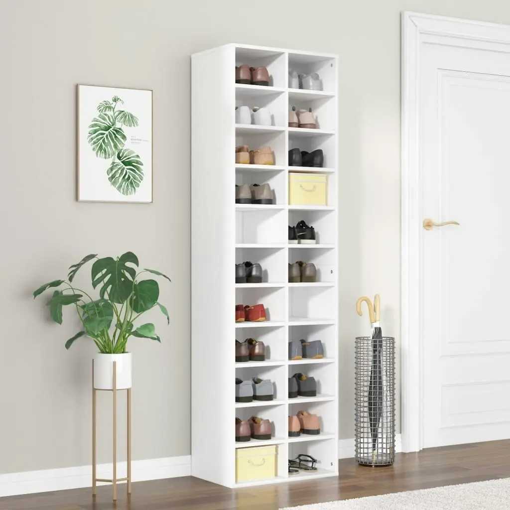 Shoe Cabinet White 54x34x183 cm Engineered Wood 800369