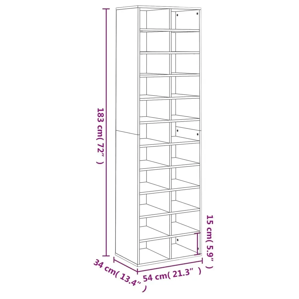 Shoe Cabinet White 54x34x183 cm Engineered Wood 800369