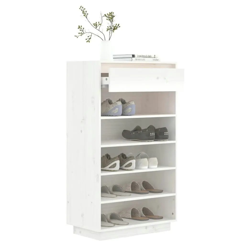 Shoe Cabinet White 60x34x105 cm Solid Wood Pine 813551