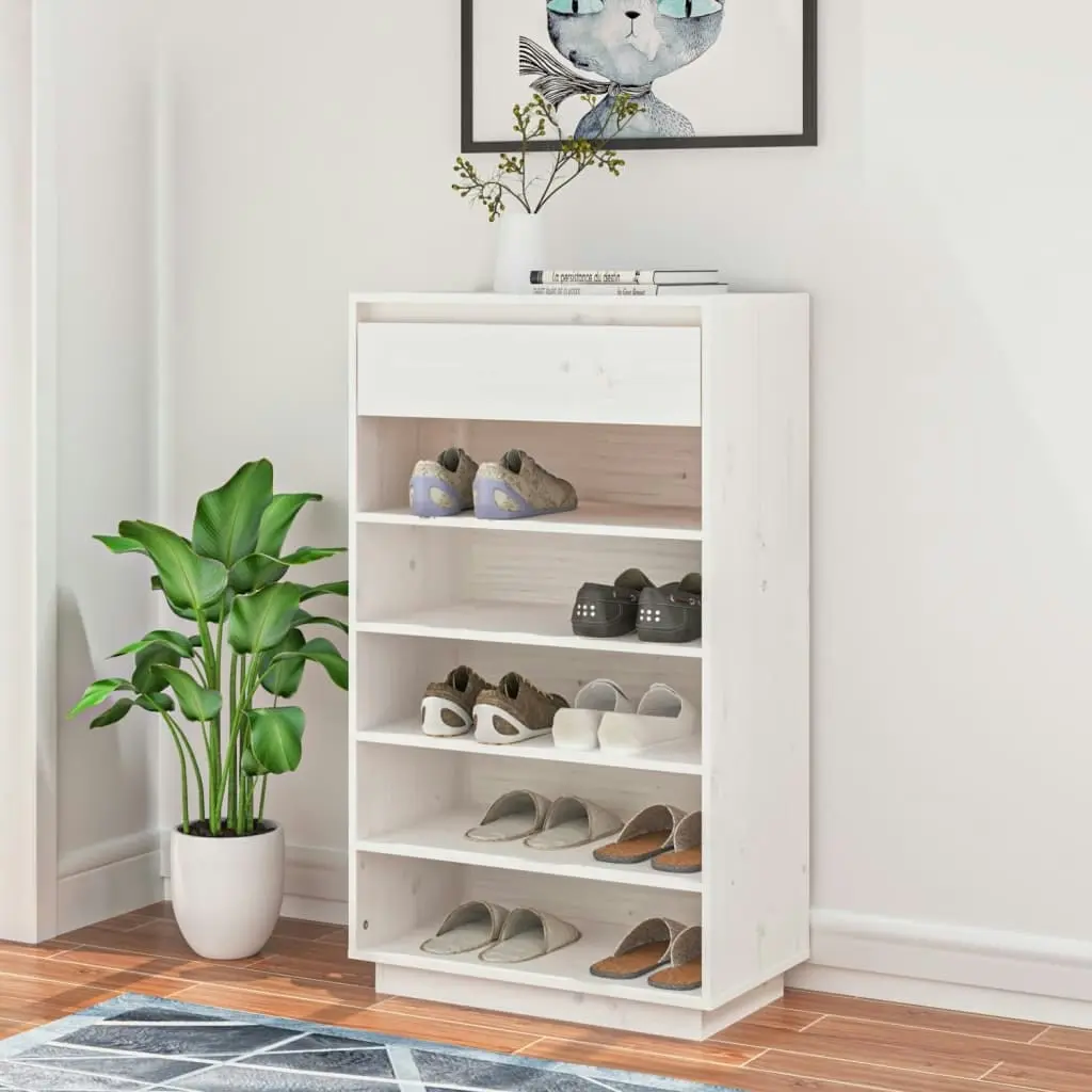 Shoe Cabinet White 60x34x105 cm Solid Wood Pine 813551