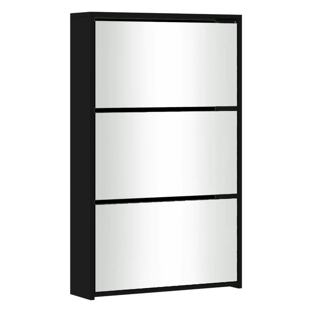 Shoe Cabinet with Mirror 3-Layer Black 63x17x102.5 cm 342635