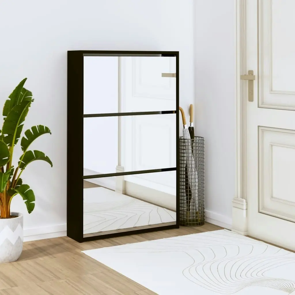 Shoe Cabinet with Mirror 3-Layer Black 63x17x102.5 cm 342635