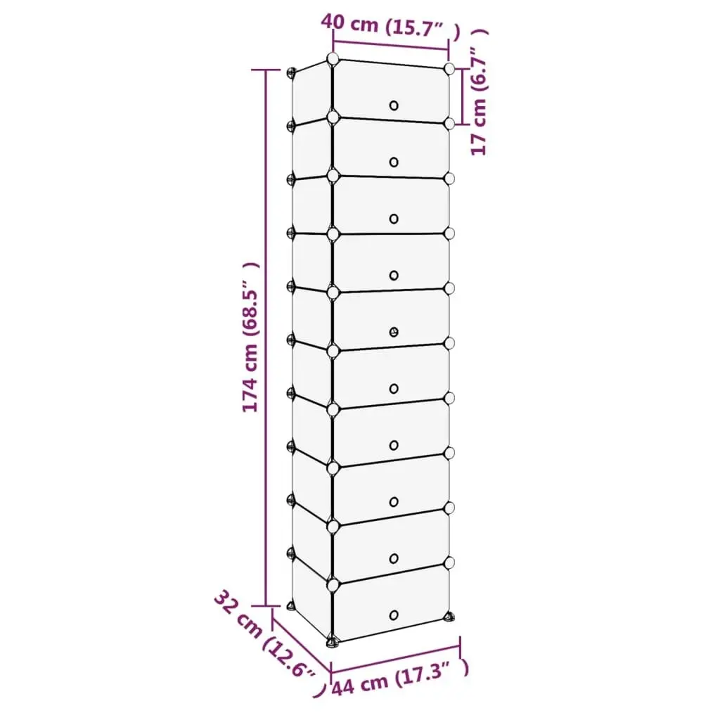 Shoe Rack Black 44x32x174 cm PP 340560