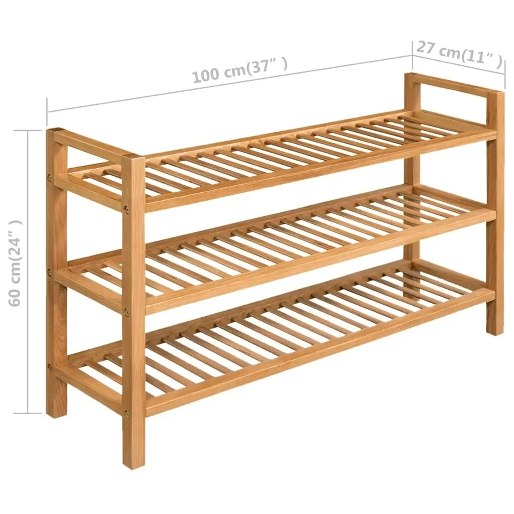 Shoe Rack with 3 Shelves 100x27x60 cm Solid Oak Wood 244209