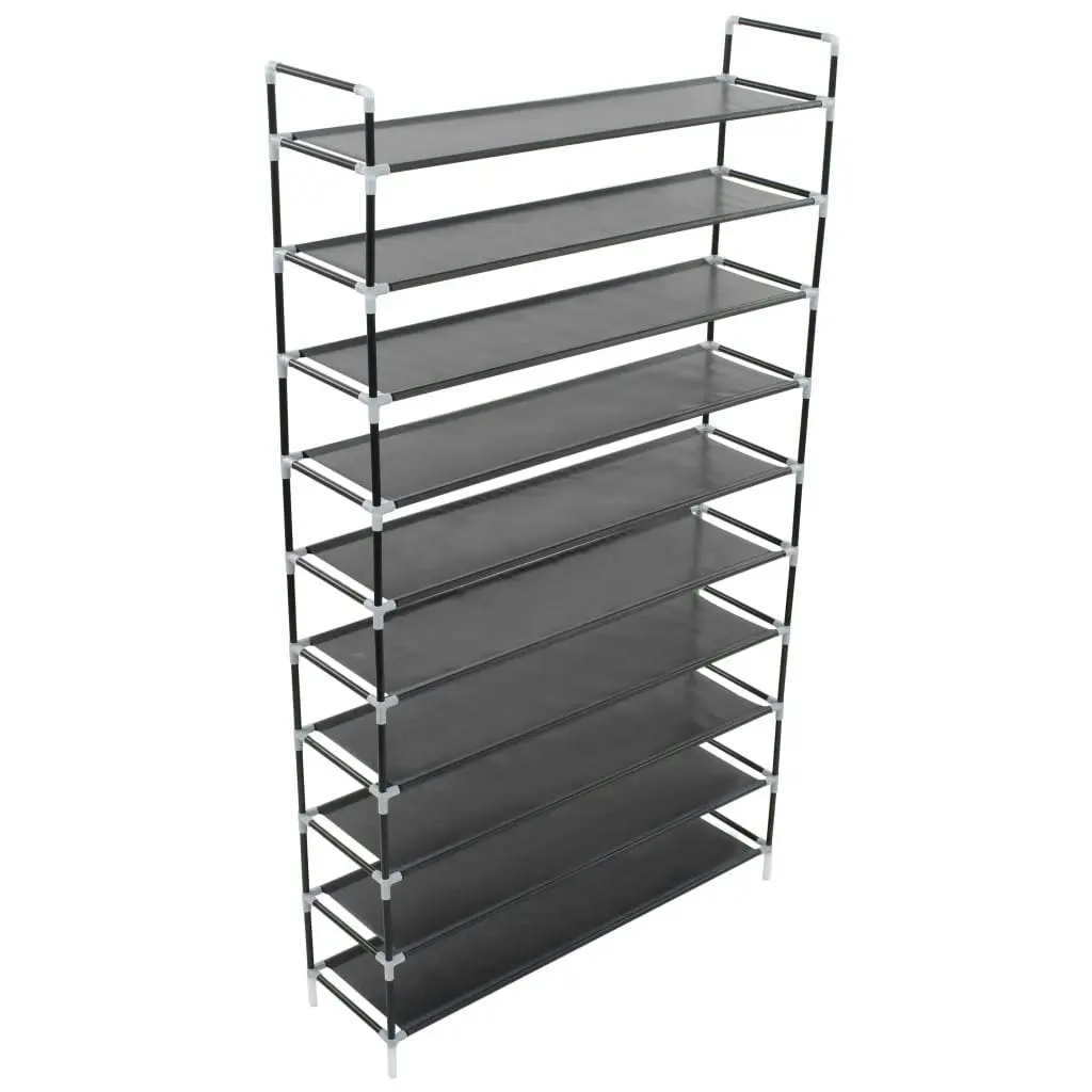 Shoe Rack with 10 Shelves Metal and Non-woven Fabric Black 245630