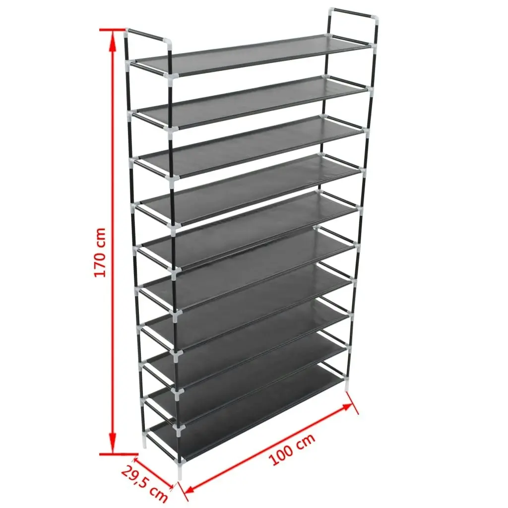 Shoe Rack with 10 Shelves Metal and Non-woven Fabric Black 245630