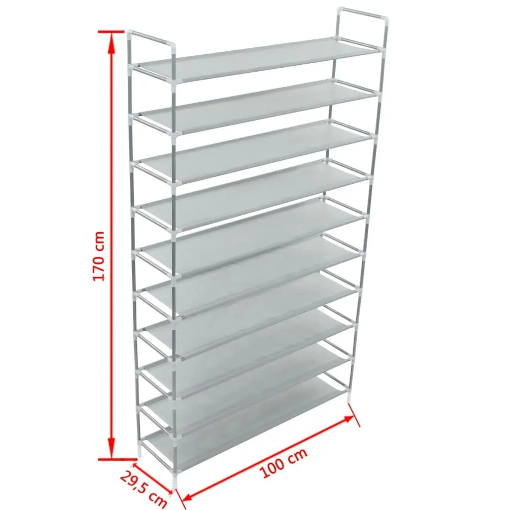 Shoe Rack with 10 Shelves Metal and Non-woven Fabric Silver 245631