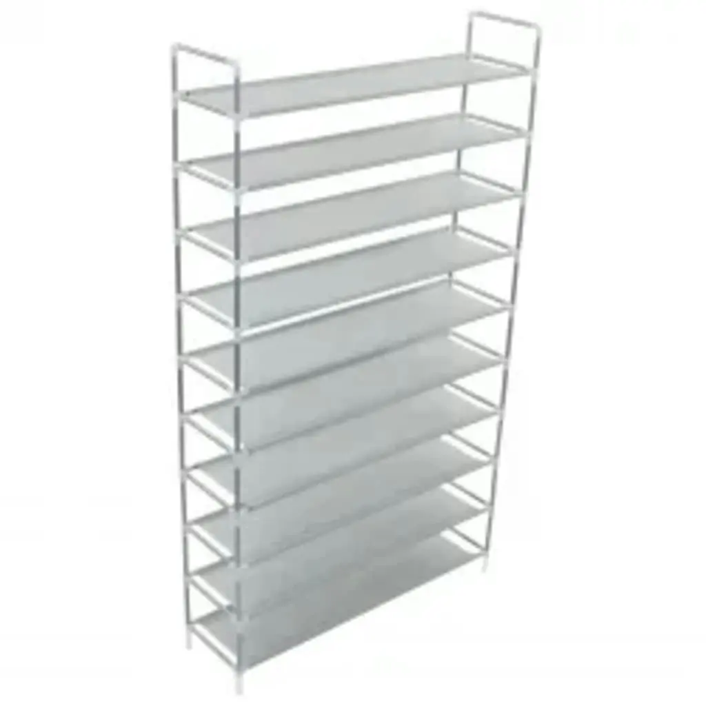 Shoe Rack with 10 Shelves Metal and Non-woven Fabric Silver 245631