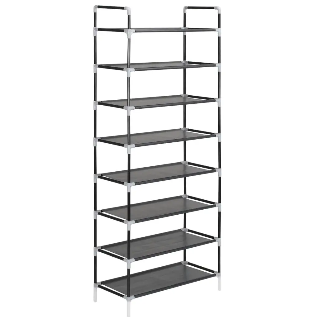 Shoe Rack with 8 Shelves Metal and Non-woven Fabric Black 245629