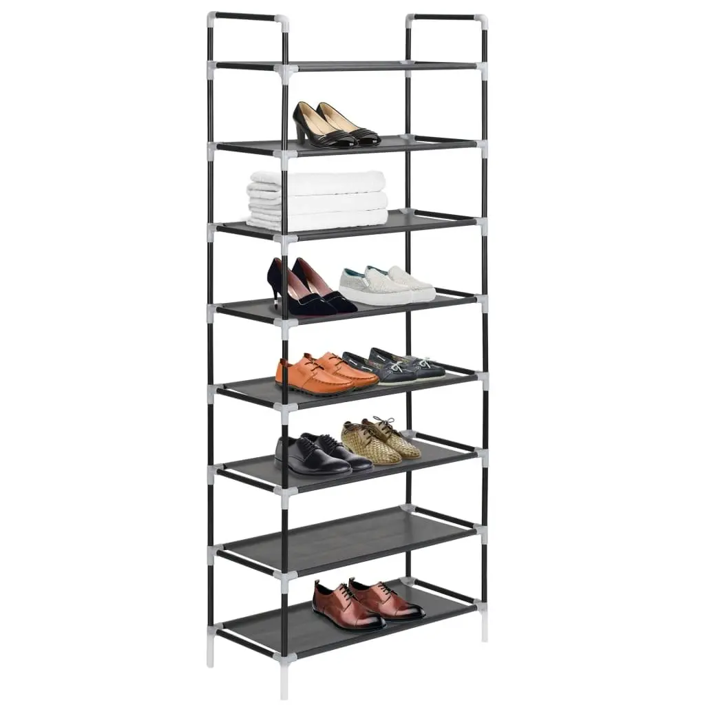 Shoe Rack with 8 Shelves Metal and Non-woven Fabric Black 245629