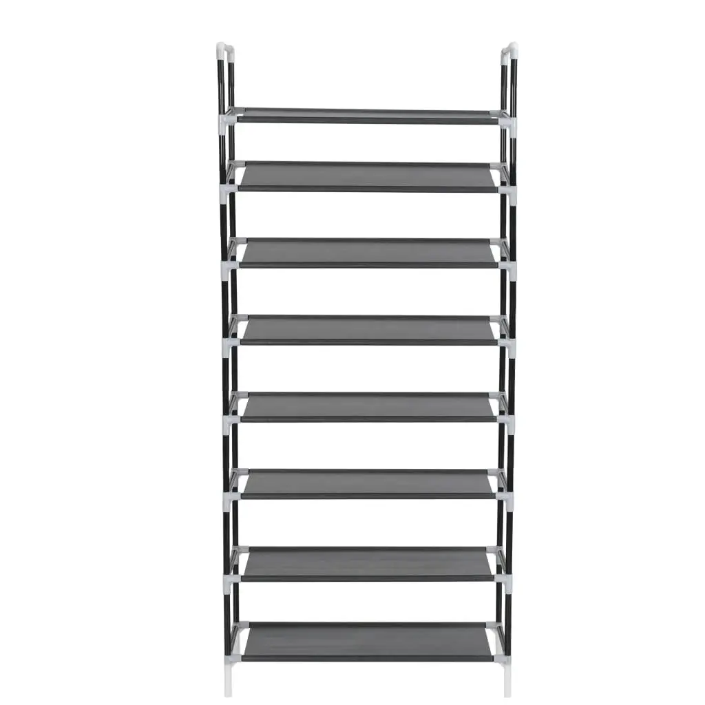 Shoe Rack with 8 Shelves Metal and Non-woven Fabric Black 245629