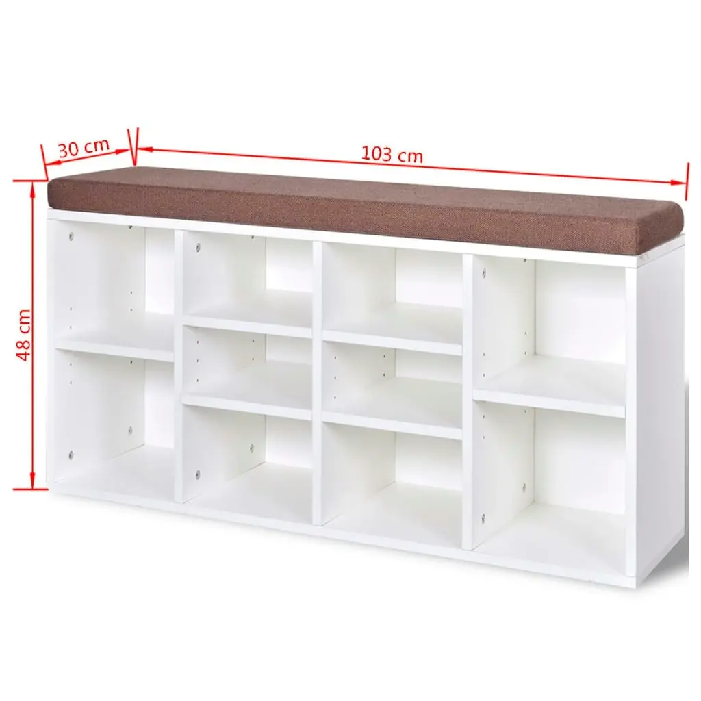 Shoe Storage Bench 10 Compartments White 242554