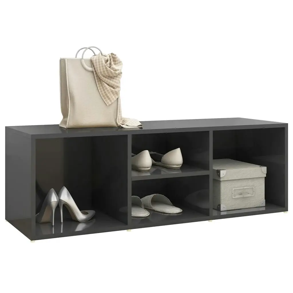 Shoe Storage Bench High Gloss Grey 105x35x35 cm Engineered Wood 804471