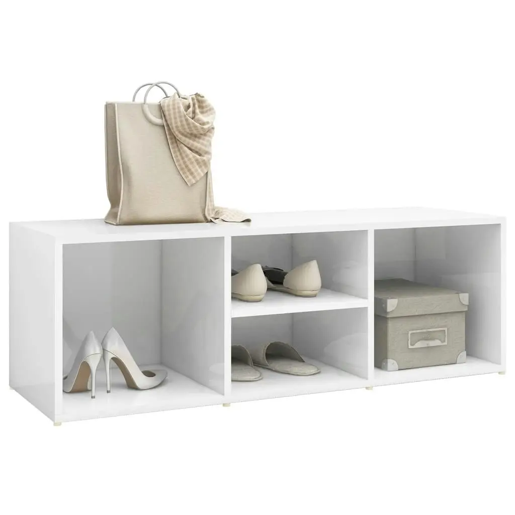 Shoe Storage Bench High Gloss White 105x35x35 cm Engineered Wood 804469