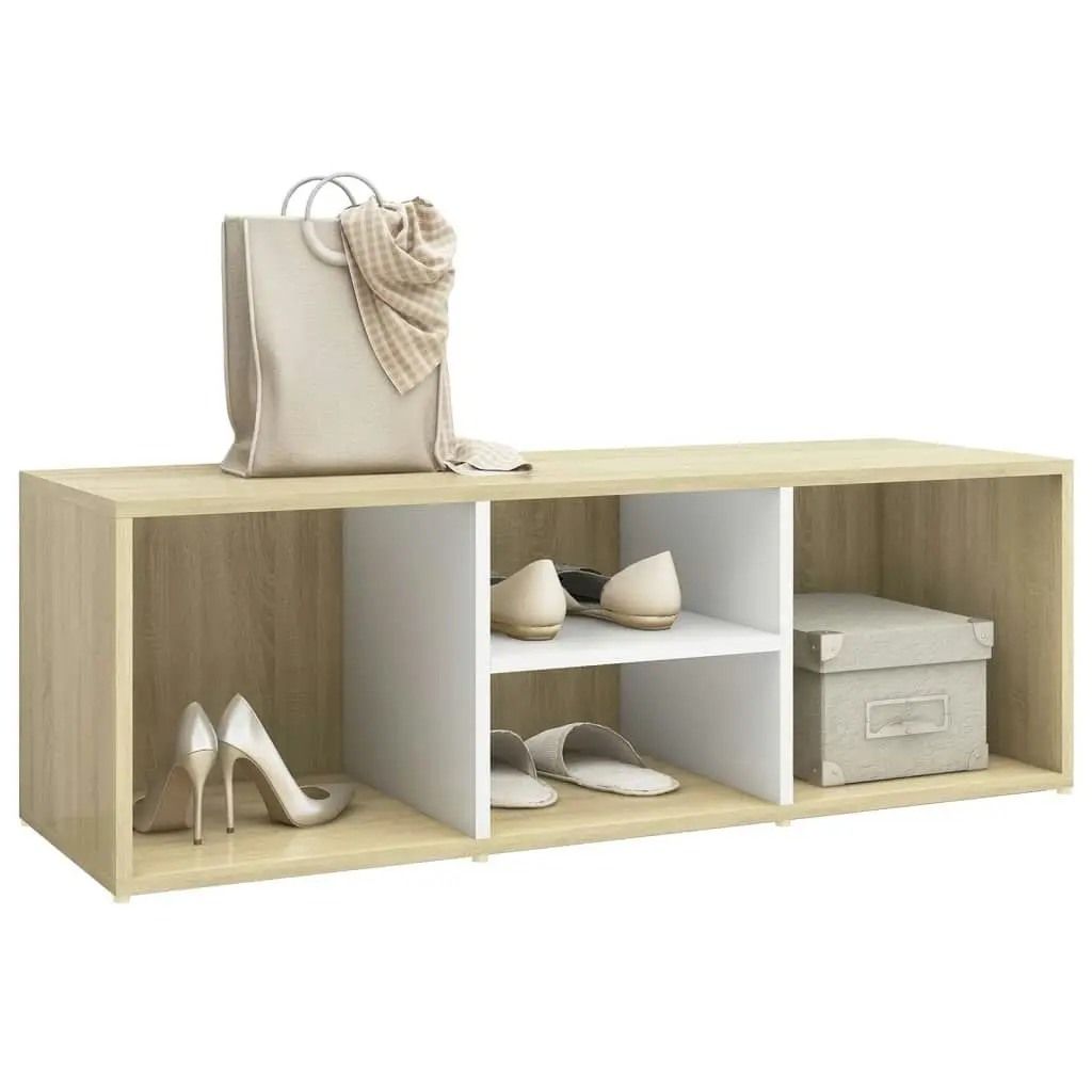 Shoe Storage Bench White and Sonoma Oak 105x35x35 cm Engineered Wood 804468