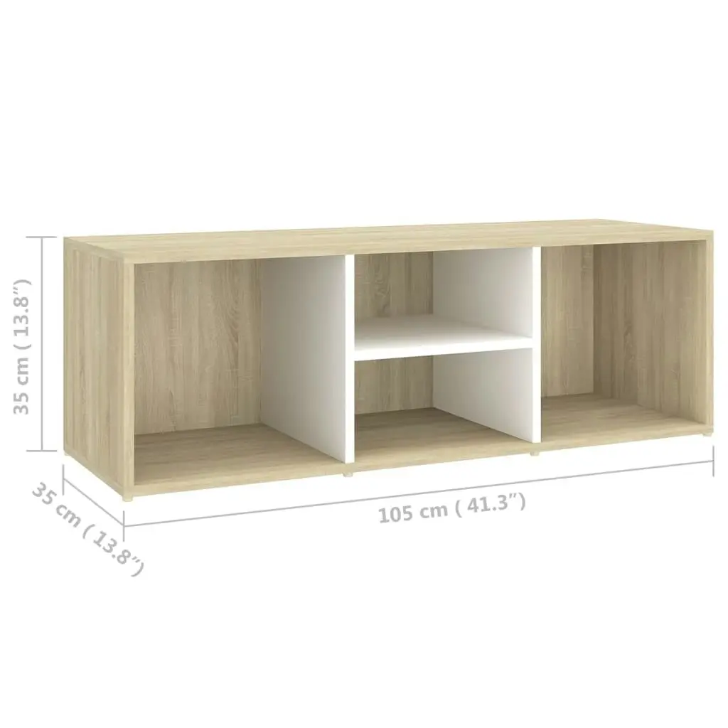 Shoe Storage Bench White and Sonoma Oak 105x35x35 cm Engineered Wood 804468