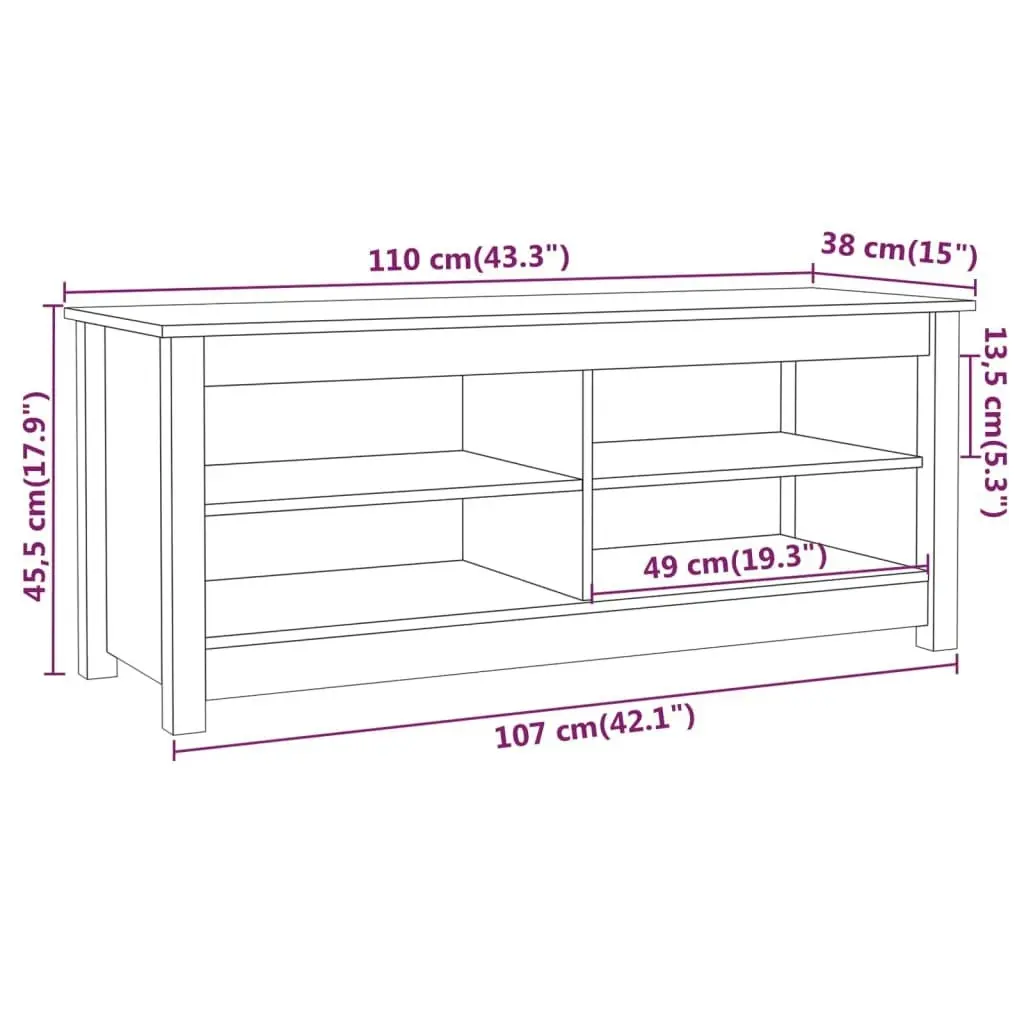 Shoe Bench Black 110x38x45.5 cm Solid Wood Pine 813778