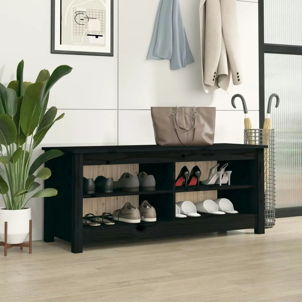 Shoe Bench Black 110x38x45.5 cm Solid Wood Pine 813778