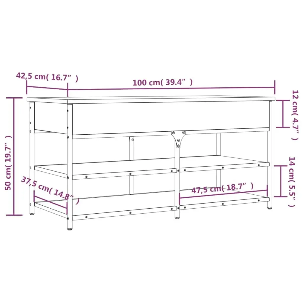 Shoe Bench Black 100x42.5x50 cm Engineered Wood 839033