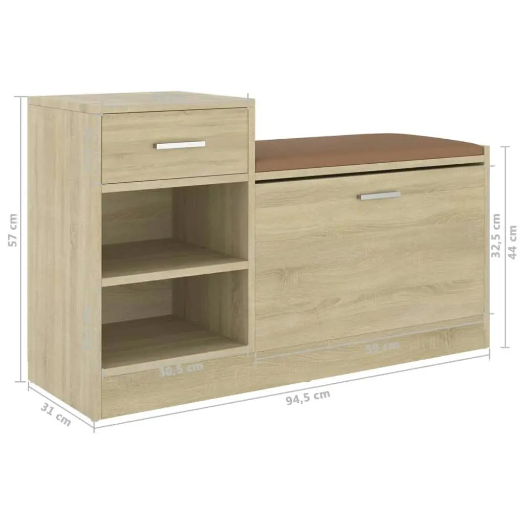 Shoe Bench Sonoma Oak 94.5x31x57 cm Engineered Wood 326744