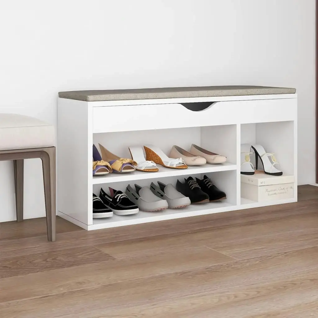 Shoe Bench with Cushion White 104x30x49 cm Engineered Wood 326750