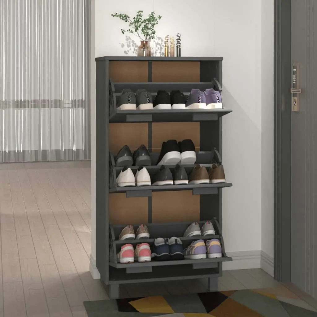 Shoe Cabinet "HAMAR" Dark Grey 59.5x35x117 cm Solid Wood Pine 340514