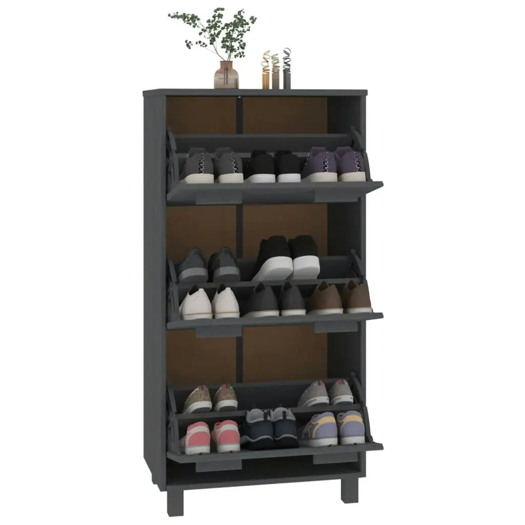 Shoe Cabinet "HAMAR" Dark Grey 59.5x35x117 cm Solid Wood Pine 340514