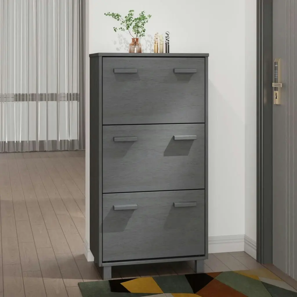 Shoe Cabinet "HAMAR" Dark Grey 59.5x35x117 cm Solid Wood Pine 340514