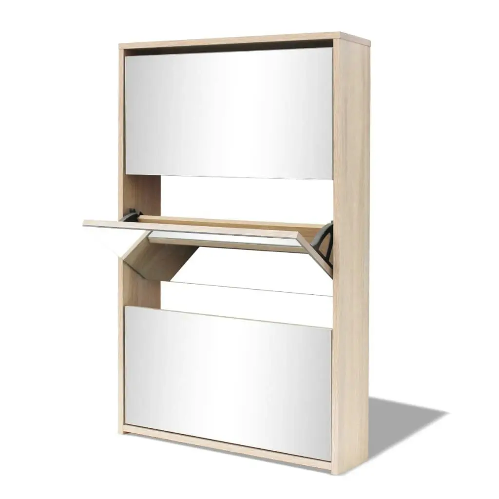 Shoe Cabinet 3-Layer Mirror Oak 63x17x102.5 cm 243047