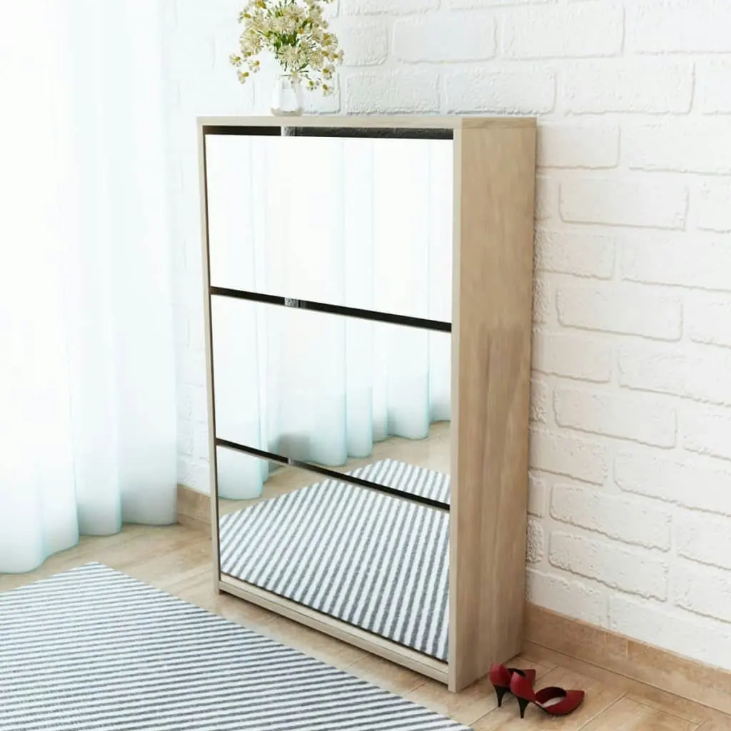 Shoe Cabinet 3-Layer Mirror Oak 63x17x102.5 cm 243047