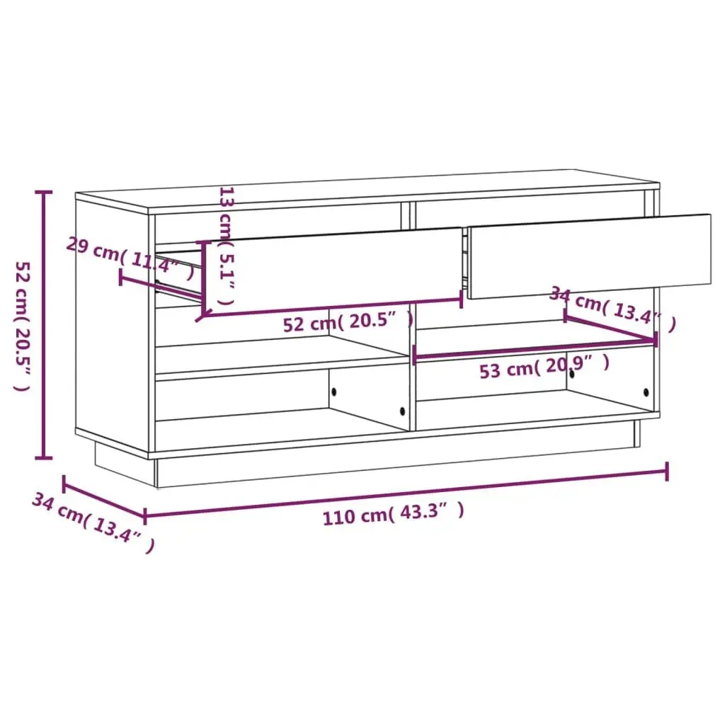 Shoe Cabinet 110x34x52 cm Solid Wood Pine 814444