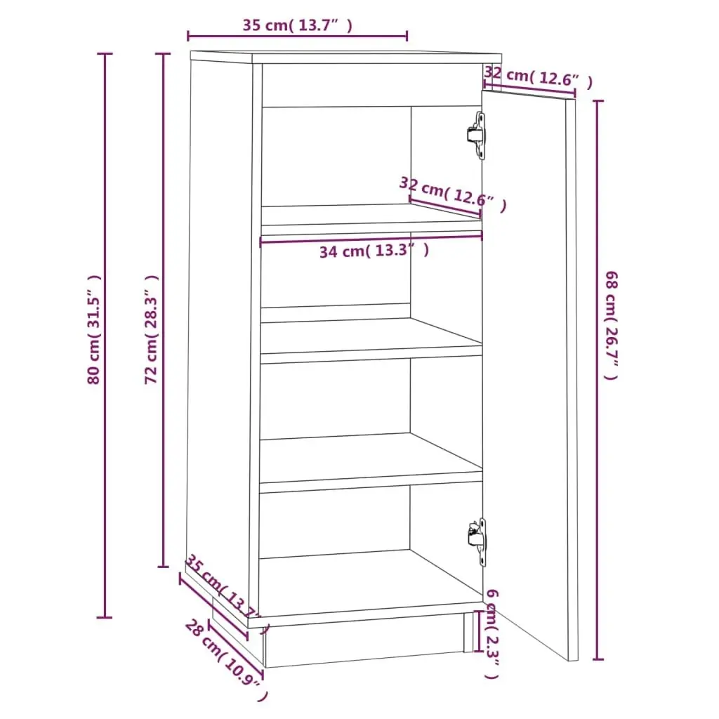 Shoe Cabinet 35x35x80 cm Solid Wood Pine 813535