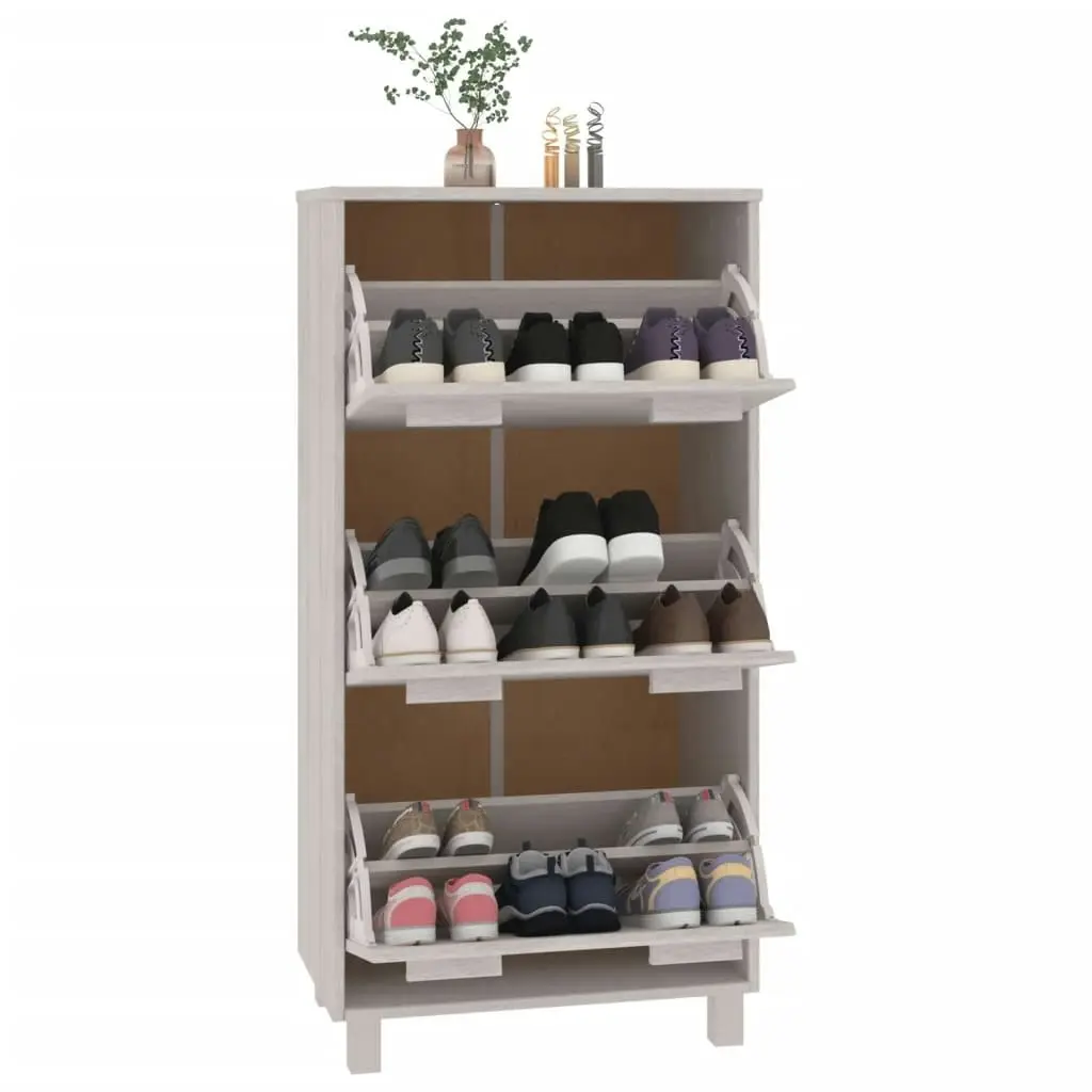 Shoe Cabinet "HAMAR" White 59.5x35x117 cm Solid Wood Pine 340513