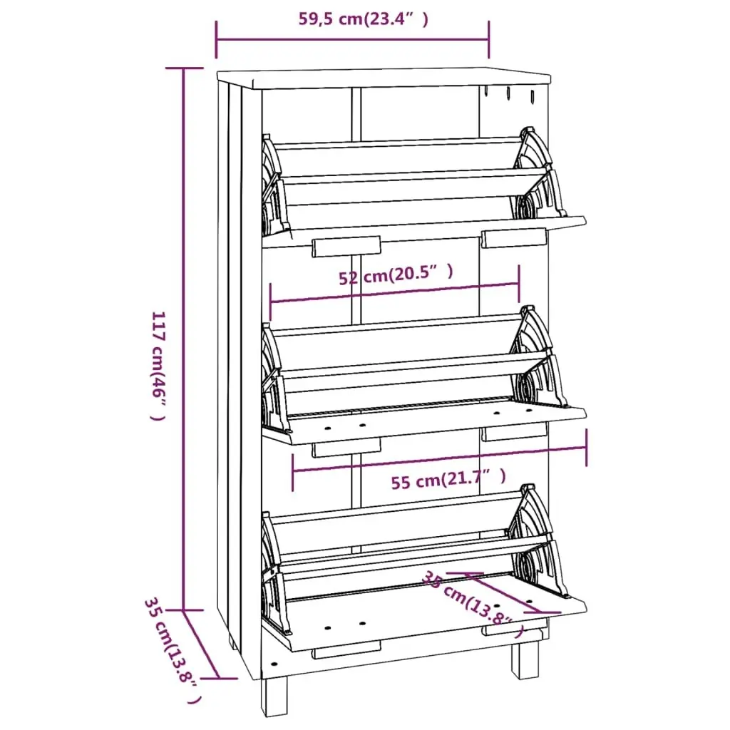 Shoe Cabinet "HAMAR" White 59.5x35x117 cm Solid Wood Pine 340513