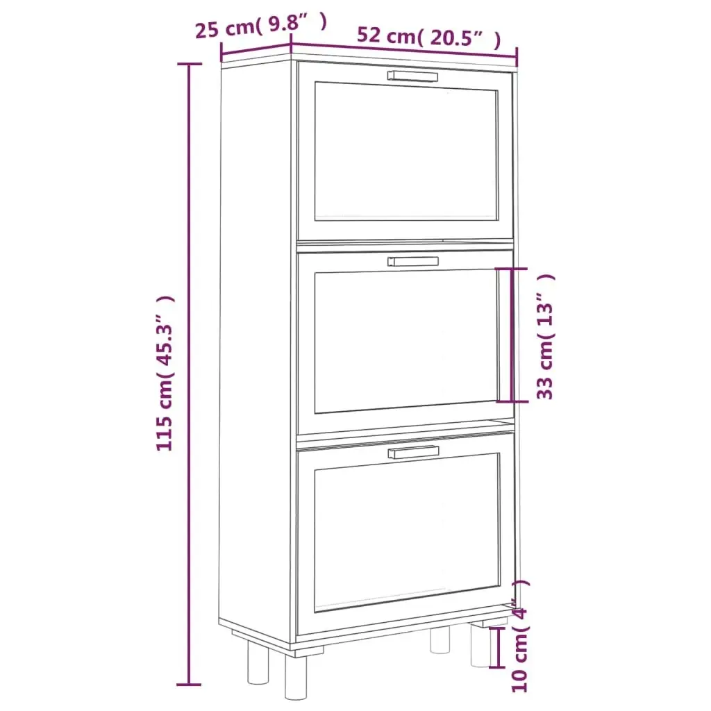 Shoe Cabinet Brown 52x25x115 cm Engineered Wood and Natural Rattan 345650