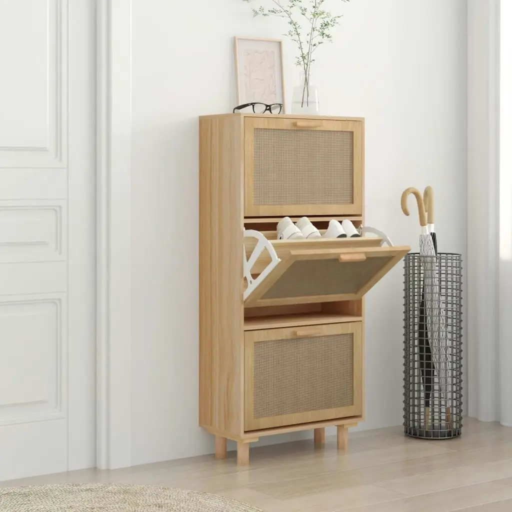 Shoe Cabinet Brown 52x25x115 cm Engineered Wood and Natural Rattan 345650