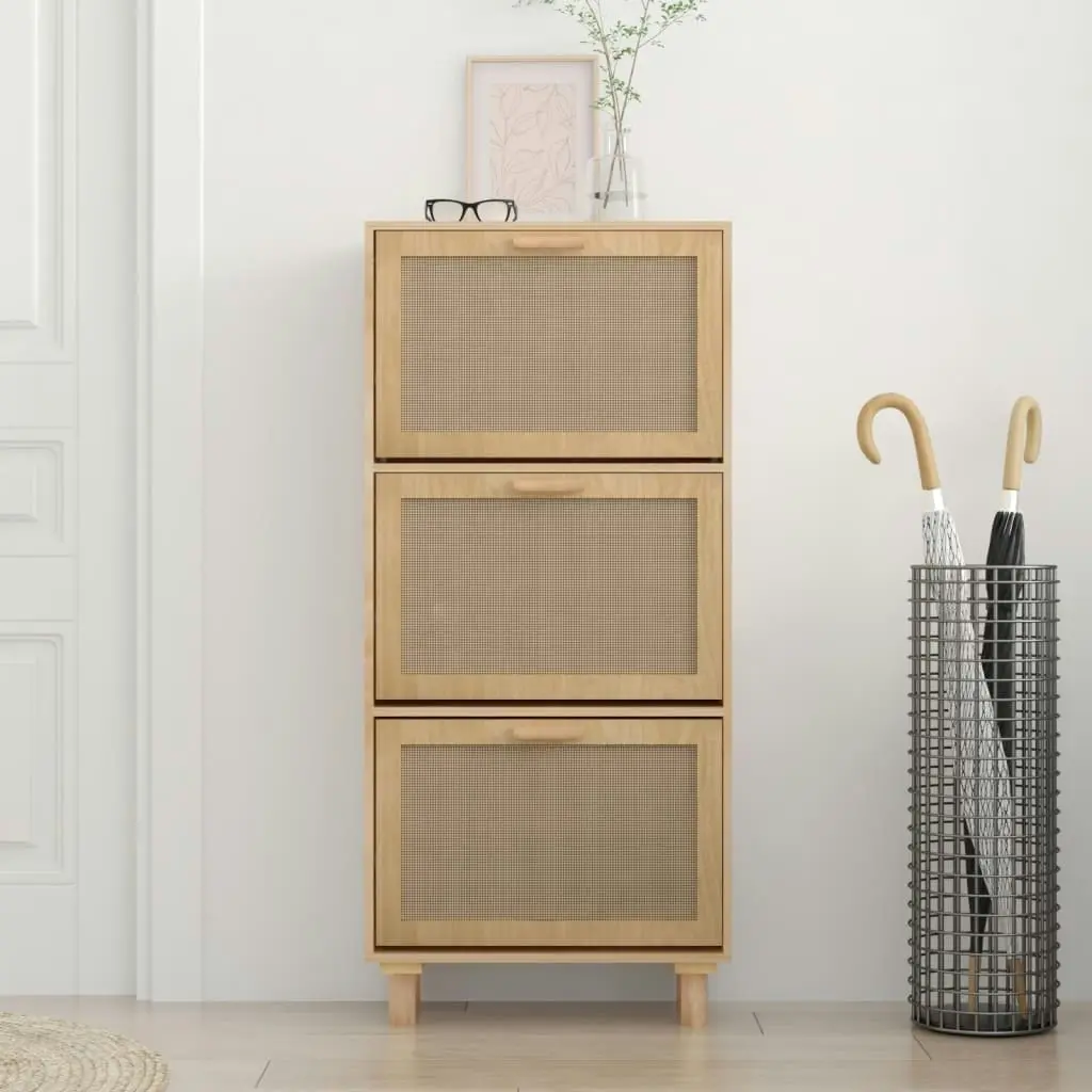 Shoe Cabinet Brown 52x25x115 cm Engineered Wood and Natural Rattan 345650