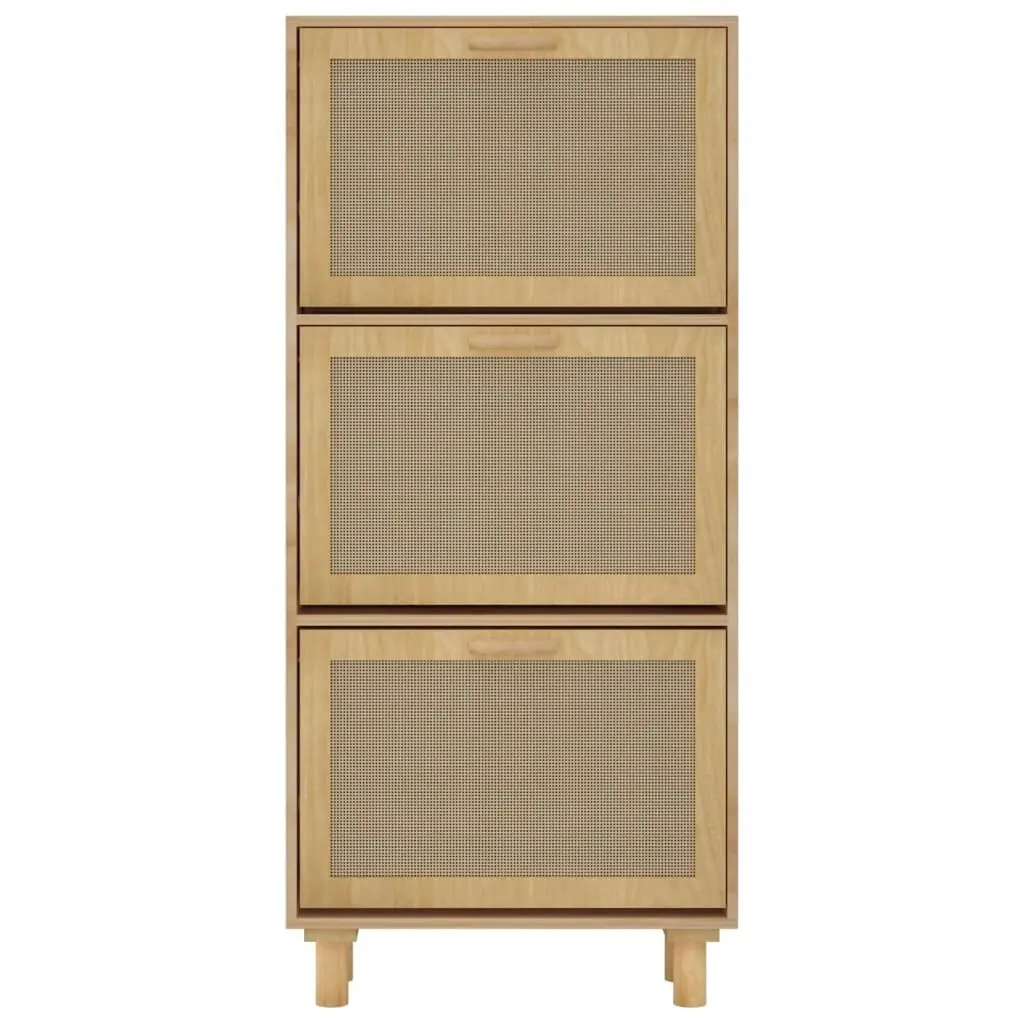 Shoe Cabinet Brown 52x25x115 cm Engineered Wood and Natural Rattan 345650