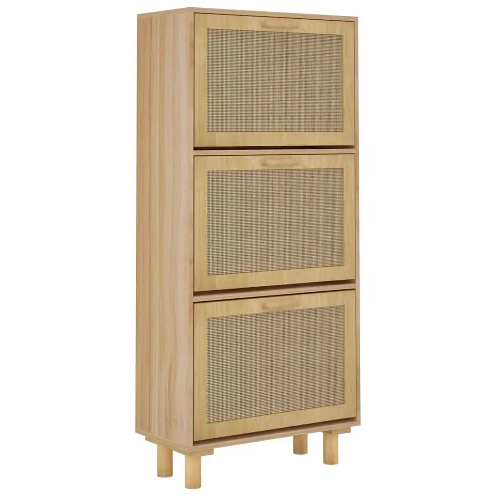 Shoe Cabinet Brown 52x25x115 cm Engineered Wood and Natural Rattan 345650