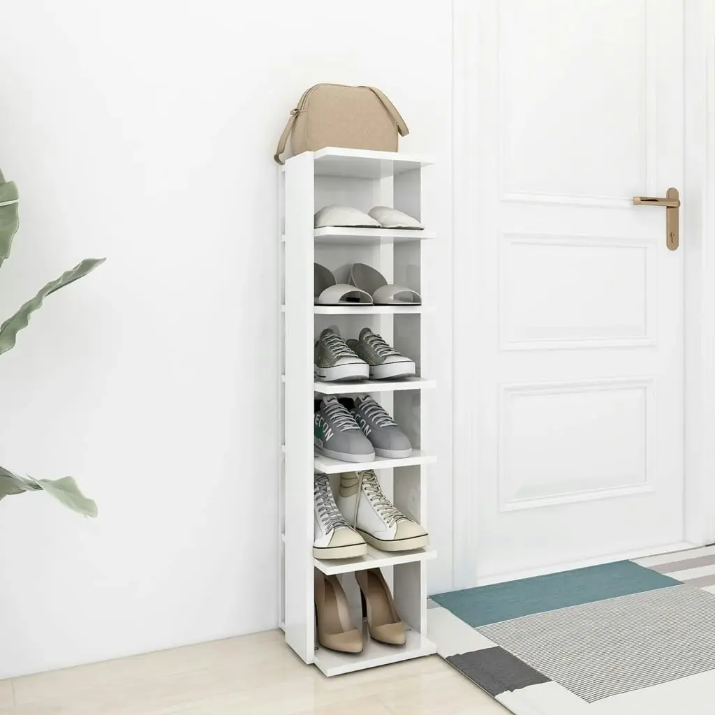 Shoe Cabinet High Gloss White 27.5x27x102 cm Engineered Wood 808497